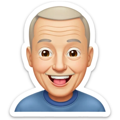 Nam, 70 tuổi, đầu đinh, nhắm 1 mắt, cười tươi, lè lưỡi sticker