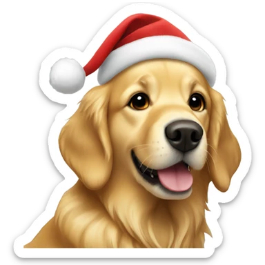 Golden retriever with a Santa hat sticker