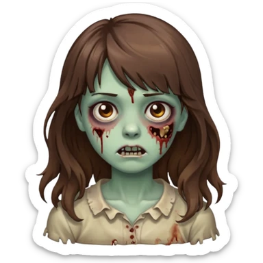 Uma menina zombie com um cabelo ondulado médio, com a franja pro lado esquerdo, o cabelo com cor castanho  sticker