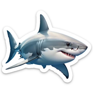 Beautiful and Majestic Great White Shark Portrait Emoji, Head and body resting peacefully with a serene, confident expression, showcasing its robust, torpedo-shaped form and a subtle, regal glint in its eyes, Simplified yet exquisitely endearing features, highly detailed, glowing with a soft, drowsy ocean light, high shine, relaxed and utterly majestic, stylized with an air of marine splendor, soft glowing outline, capturing the essence of a beautiful and majestic great white shark that feels destined to become the next viral icon of awe-inspiring ocean beauty! sticker