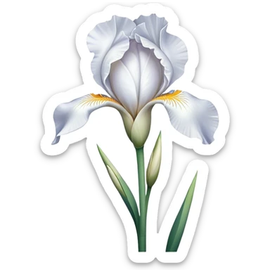 single Pure White Iris, straight stem sticker