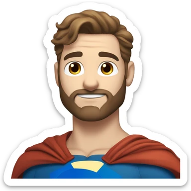 White superman, redish hair, blue eyes, redish brownish facial hair, very handsome, scruffy beard, whole body sticker