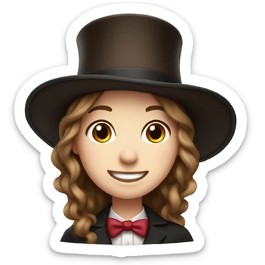 happy white girl - brown hair- magician- top hat sticker