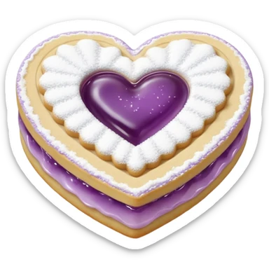 Realistic shortbread cookie in the shape of a heart with Pale Purple color jelly middle filling and sprinkled powder sugar on top. sticker