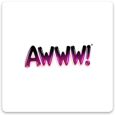 the word 'AWWW!' in neon style, glowing letters, vibrant colors, dark background, hand-drawn look sticker