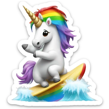 A unicorn pooping a rainbow while surfing sticker