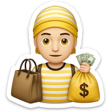 Make a robber emoji with yellow skin and white and yellow shirt with no mask sticker