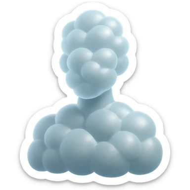 bright person composed entirely of convex clouds, shoulder up, front view, matte glass style sticker