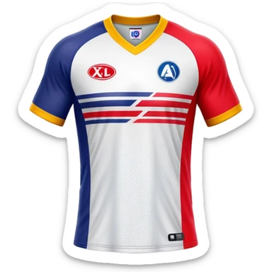 Cinematic Realistic image of an AFL jersey rendered in vibrant team colors with detailed fabric textures and dynamic creases, illuminated by bold, stadium lighting that accentuates its sporty character sticker