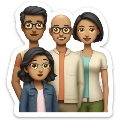 south asian family consisting of 1 bald dad with glasses, mum with glasses and short hair, 25 year old girl with long hair and a 22 year old boy  sticker