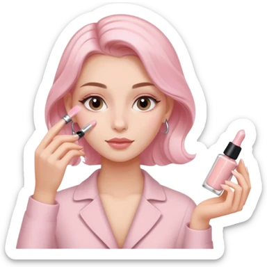 clean girl aesthetic emoji, applying skin care, serum, cream, hair in a claw clip, soft pink and nude palette sticker