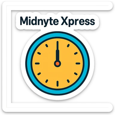 clean modern icon style clock showing midnight with the text 'Midnyte Xpress' above it sticker