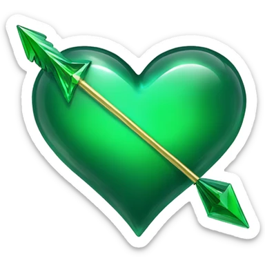 heart pierced emerald green with an arrow, glass effect sticker