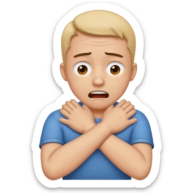 having a hard person like a head and neck of a person and their hands like crossed idk their neck like their chocking themselves but in a joking way like frustration sticker