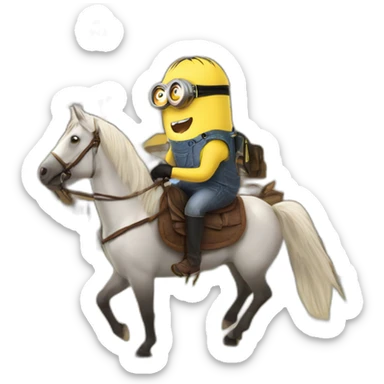 minion riding an horse to a house sticker