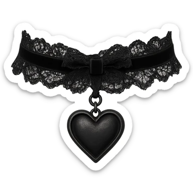Add a heart-shaped pendant to the black goth choker, keeping the gothic style. Remove the background. sticker