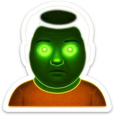 Make the neon green eyes even brighter and more glowing, keep the rest of the emoji unchanged, with no background. The style is a neon green glowing emoji with no background. sticker