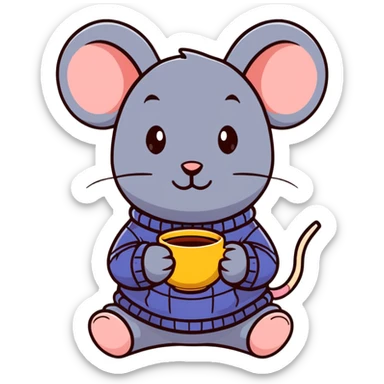 Sweet mouse in a cozy sweater enjoying a cup of tea sticker
