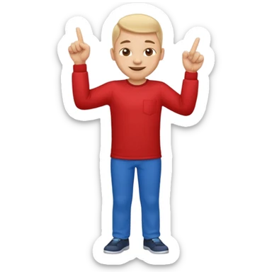 emoji of a happy cartoon person pointing downward toward the ground with both hands, standing upright, smiling warmly, both index fingers extended and pointing down clearly, simple light background, expressive and playful Apple emoji design showing the meaning “here / down here sticker