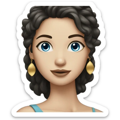 Beautiful girl, dark hair, fair skin, blue eyes, gold earrings sticker