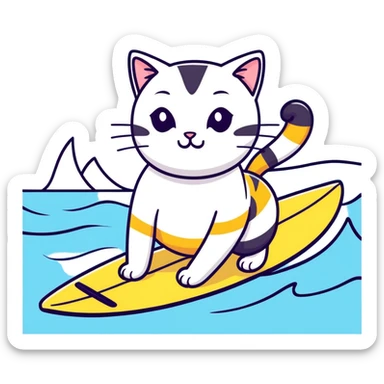Cat wearing a swimming suit on surf board sticker