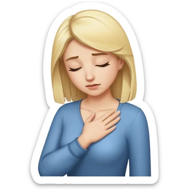 a blonde womenn puts his hand to the left of her chest and bows her  head sticker