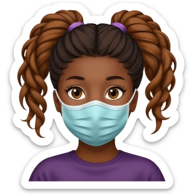 bun haired black woman with covid mask sticker