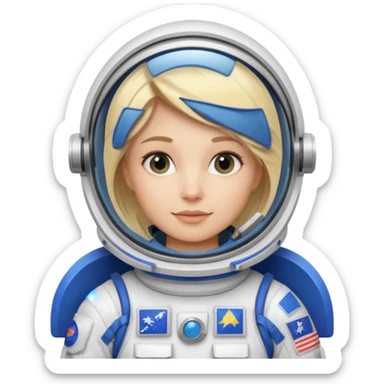 blonde female stronaut holding blue flag sticker