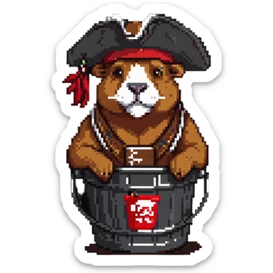 Muscular capybara with Johnny Depp features, goatee, Jack Sparrow style, sitting in a KFC bucket sticker