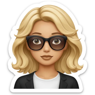 a tan woman with wavy blonde hair wearing skinny black rectangular sunglasses sticker