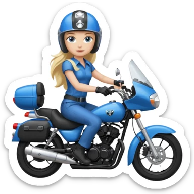 moça cabelo comprido loira de olho azul de capacete em uma moto honda preta  sticker