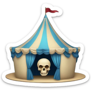 Blue and beige big top with a skull as entrance sticker