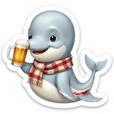 white whale with beer and a scarf sticker