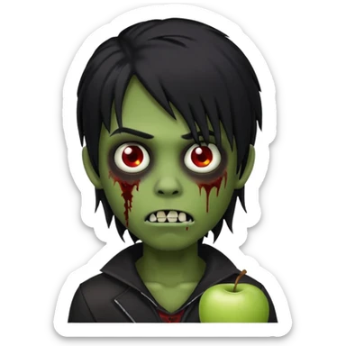 boy zombie, human features, black long hair, emo, black eyes, dark skin, Apple emoji style sticker