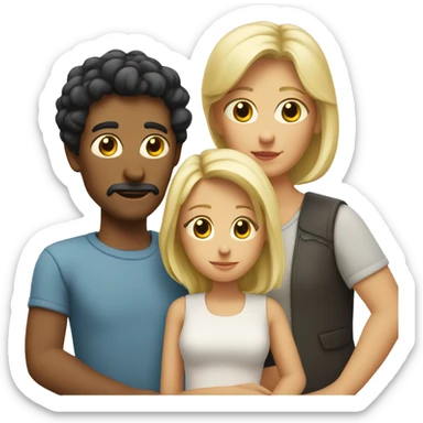dark hair father and blond mother and two children sticker