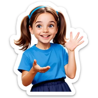Little Girl, white skin, bronze hair, smile, tutor, bright blue t shirt, icon  sticker