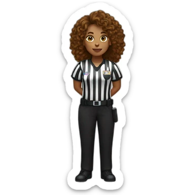female basketball referee with brown long curly hair sticker