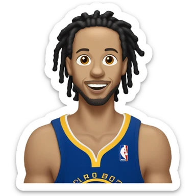 very light skin guy with 2 strand black dreads yelling with a steph curry jersey on with dread that are long to his shoulders sticker
