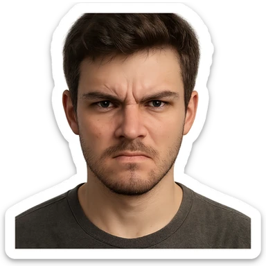 19-year-old boy with light beard and lightly grown mustache, angry expression, portrait, detailed, realistic sticker