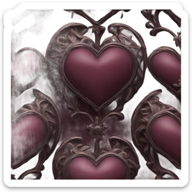 A burgundy heart with a black moon and a Gothic cross in the background sticker