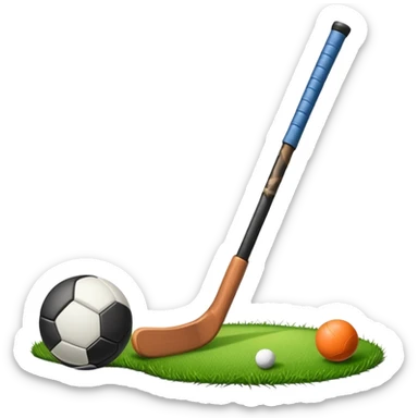 green grass, field hockey stick, field hockey ball sticker