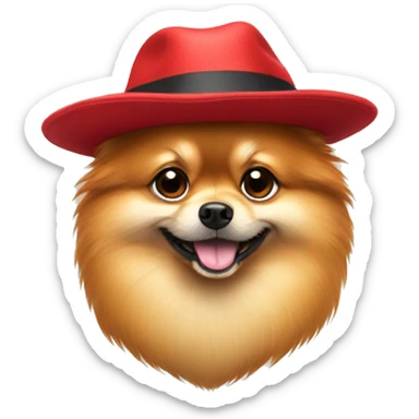 a pomeranian in a red hat sticker