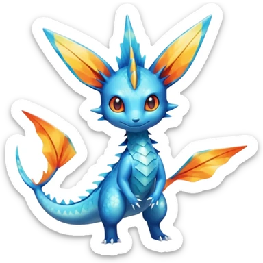 Colorful Shiny Exotic Victini-Salandit-Vaporeon-Fakémon-hybrid-creature (full body)  sticker