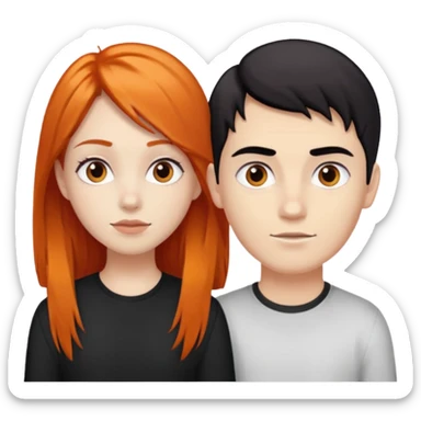 chica morena clara de pelo naranja y chicho blanco de pelo negro y grandes cejas sticker