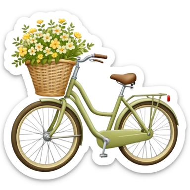 A pale olive bike with a basket and flowers in it sticker