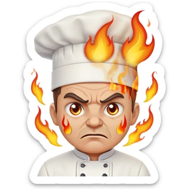 angry chef with flames coming out of eyes, cooking with passion sticker
