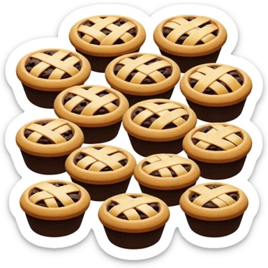 Baking community avatar in clean emoji-style illustration. Pies, cookies, and muffins grouped together, warm golden tones, simple shapes, flat design, high contrast, cozy and friendly. sticker
