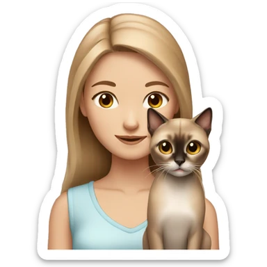 Light brown hair girl with Siamese cat sticker