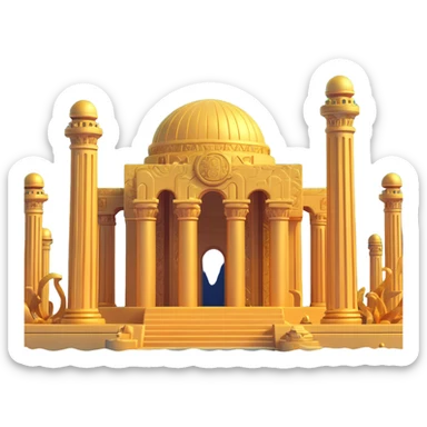 expansive golden underwater base with Anunnaki motifs, several domes and pillars, full architectural view sticker