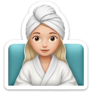 spa A contented and relaxed girl with a towel on her head in a white robe lies on a couch sticker